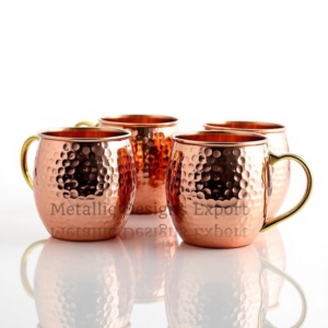 Premium 16oz Hammered Copper Moscow Mule Mugs Juego de 4 ecológicos con asas de latón pulido - Product Image 6