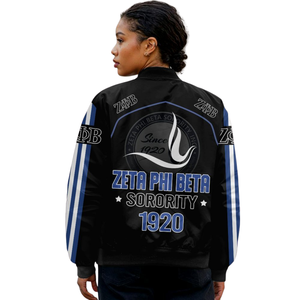 Chaqueta de Satén Azul y Blanca Zeta Phi Beta para Mujer, Prenda Griega con Bordado del Escudo ZPB, Ropa Exterior Universitaria Premium para Hermandad - Product Image 5