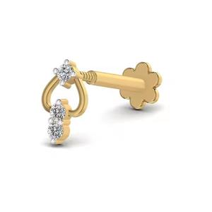 Bijoux fins en or 14kt, goujon de nez en diamant, piercing à trois pierres avec rose jaune et or blanc - Product Image 5