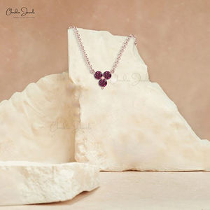 Artículos más vendidos Sólido 14K Oro Rodolita Granate Collar de tres piedras Piedra DE NACIMIENTO DE ENERO Collar minimalista Artículos al por mayor - Product Image 2