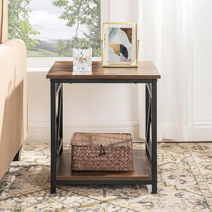 Rustic 2 Tier <b>End</b> <b>Table</b> with X-Design Metal Frame, 18 Inch Square Side <b>Table</b> with <b>Storage</b> Shelf for Living Room Bedroom - Product Image 4