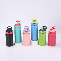Botol Minum Anak dengan Sedotan, Botol Stainless Steel Terisolasi dengan Tutup Pegangan Pop Up