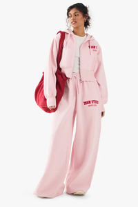 Trendy Dynamic Pink Drop Shoulder Mujeres Boxy Crop Zip Through Hoodie Sudaderas con capucha antiarrugas y transpirables Mujeres Zip Up Hoodie - Product Image 2