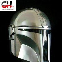 Casco CHk de 18 Pulgadas, de Acero Plateado, Estilo Medieval, Boba Fett, Mandaloriano, con Logotipo Personalizable en Relieve, para Halloween, Fiestas de Cumpleaños