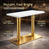 Table de restaurant rectangulaire moderne blanche avec base en acier inoxydable doré et plateau en pierre résistant aux rayures pour hôtel, café, usage commercial