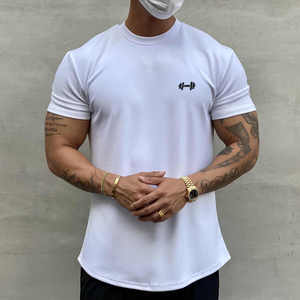 เสื้อยืดออกกำลังกายผ้าฝ้ายยืดหยุ่นสูง-ทรงหลวมฟิตเนสยิมของผู้ชายพร้อมพิมพ์ลายหน้าจอเพื่อความสบายที่ผ่อนคลาย - Product Image 4