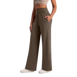 Pantalon de yoga uni à jambe droite, vêtements de sport confortables, pantalon large, vente en gros de pantalons de yoga pour femmes - Product Image 1