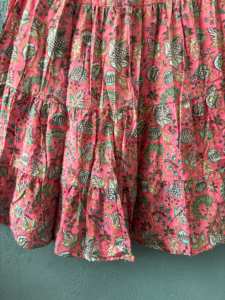 Adjustable Natural Block Print Cotton <b>Maxi</b> <b>Skirt</b> Elegant Bohemian Long Boho Dress <b>Pleat</b> Women's Tiered Mini <b>Skirt</b> Drawstring - Product Image 3