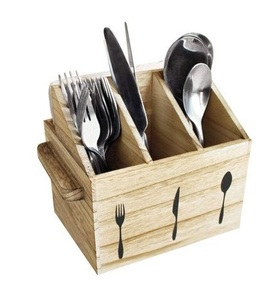 Porte-couverts en bois de qualité supérieure design classique 3 sections support de rangement des couverts pour la vaisselle à manger porte-couverts - Product Image 2