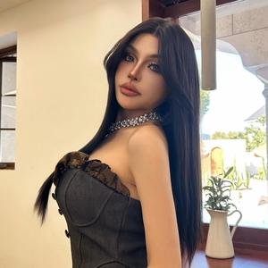 Elaine-DWY Glueless Synthetic <b>Wig</b> Transparent Lace Front Long Straight Natural Black Middle Part with Lace Front - Product Image 4
