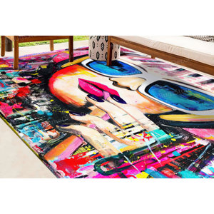 Tapis imprimé en 3D avec des graffitis vibrants - Accent décoratif moderne, tapis en velours de luxe - Product Image 4