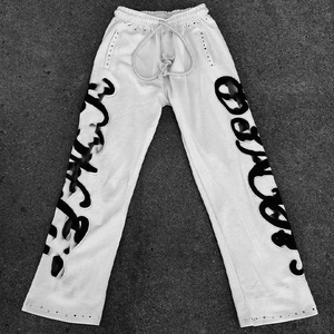 Conjunto Deportivo Personalizado para Hombre, Estilo Urbano, Ligero, de Algodón Estampado, con Bordado Desgastado por el Sol, Pantalones Deportivos Acampanados con Cierre y Corte Cuadrado - Product Image 6