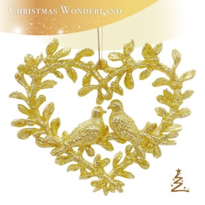 Offre Spéciale amour saint valentin noël nouvel an vacances printemps décoration or paillettes acrylique coeur couronne avec deux oiseaux ornement - Product Image 2