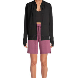 Pantalones cortos para correr altos y bajos de verano para mujer, informales, de algodón transpirable, con estampado de logotipo, de talla grande, técnica lavada de Color sólido baja - Product Image 5