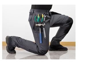 Pantalon de travail gris foncé personnalisé pour hommes, pantalon cargo multi-poches, respirant, résistant à l'eau, en coton, uniforme industriel - Product Image 4