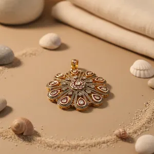 Collier pendentif floral pour femme avec finition plaquée or jaune, produit cadeau - Product Image 4