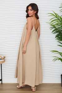 Women's V-Neck Short Sleeve Contrast Color <b>Bohemian</b> <b>Maxi</b> <b>Dress</b> in 100% Cotton - Product Image 3