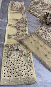 Women Pastel Heavy Embroidered Faux <b>Fur</b> Bridal Lehenga Choli Dupatta Party Wedding Wear Luxury Floor-Length Sun Quick Dry - Product Image 2