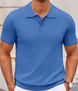 Polo d'été en coton uni pour homme, trois couleurs, respirant, haut de gamme, manches courtes, col montant, chemise décontractée - Product Image 3