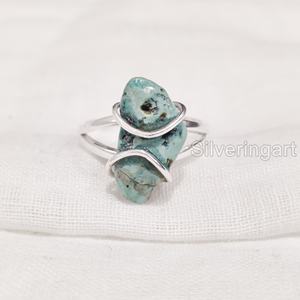 Raw Stone Jewelry Women's <b>Ring</b> Natural <b>Turquoise</b> Rough Gemstone December Birthstone Wire Band Jewelry 925 Sterling Silver <b>Ring</b> - Product Image 3