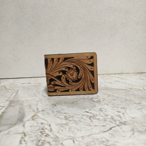 Cartera de cuero genuino de piel de vaca marrón de estilo Vintage para hombre Con cremallera larga diseño de flor abierta características antirrobo a mano - Product Image 1