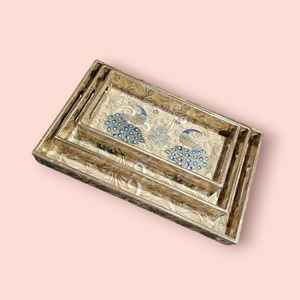 Manufacturer Rectangle Enamel Golden Printed Wood <b>Table</b> Serving Tray Wholesale Price From India New style Handmade Serving Tray - Product Image 4