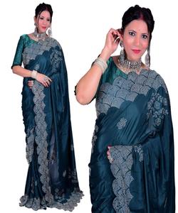Vêtements ethniques vêtements pour femmes Vichitra soie lourde broderie travail Saree chemisier indien femmes adultes inde et Pakistan soutien 500 vêtement - Product Image 6