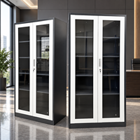 Armoire de classement en verre à 2 portes verrouillable, en acier, pour bureau, avec étagères réglables, armoire de classement haute