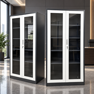 Lockable 2 <strong>Door</strong> Glass Filing Cabinet Steel Metal Office Storage <strong>Cupboard</strong> <strong>with</strong> Adjustable <strong>Shelves</strong> <strong>Tall</strong> File Cabinet - Product Image 2