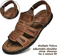 Sandales pour hommes confortables à bout ouvert de haute qualité en cuir pleine fleur élégant avec sangles à crochet et boucle souples réglables en gros