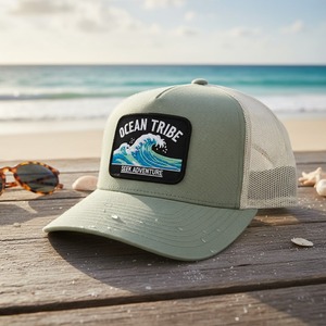 Casquette de baseball ajustable en maille vert sauge avec patch d'ancre nautique en vrac, marque Ocean Drifters - Product Image 4