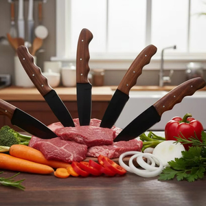 Ensemble de couteaux de chef professionnels, forgés à la main en acier inoxydable, ensemble de 5 pièces, manche en bois octogonal, ambidextre, durable - Product Image 2