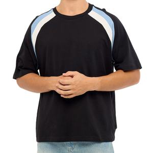 Camiseta de Diseño Casual con Cuello Redondo, Hombros Caídos, Corte Holgado, Estilo Urbano, Patrón de Paneles, Diseño de Logotipo Personalizado, OEM - Product Image 2