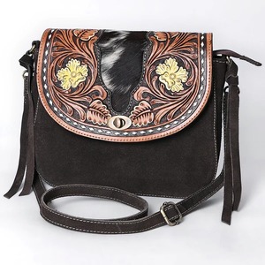 Sac à bandoulière bohème en cuir véritable pour femme, fait main, vintage, en cuir de vache occidental, avec sangle réglable, OEM - Product Image 1