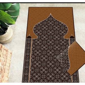 Tapis de prière islamique : Tapis de culte orange, lavable en machine, tapis imprimé, avec tapis à poils doux - Product Image 5