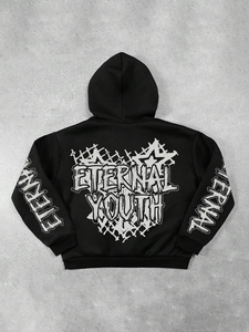 Vente en gros 250g Pull à capuche surdimensionné pour hommes Automne Street Wear Sweat-shirt décontracté noir DTF Logo brodé 2XL - Product Image 2