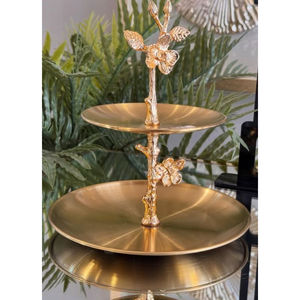 Plateau de service à pâtisserie décoratif à 2 niveaux en acier inoxydable finition or de qualité supérieure avec poignée pour les fêtes et les événements à la maison - Product Image 4