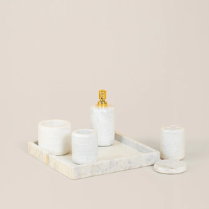 Ensemble de salle de bain contemporain en marbre de fabrication OEM, accessoires de salle de bain élégants, distributeur de savon, plateau, style urbain - Product Image 1