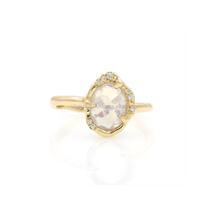 ¡Diamantes naturales Anillo de piedra lunar Sólido 14K Oro amarillo Joyería fina! Talla 3 a 9 Producible En 10K/18K - Product Image 4
