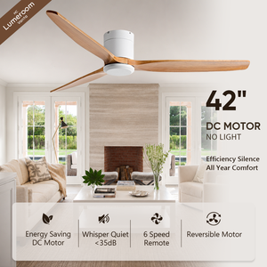 42 Inch Flush Mount <b>Ceiling</b> <b>Fan</b> Without Light with 3 Solid Wood Blades Quiet DC Motor <b>Remote</b> <b>Control</b> for Bedroom - Product Image 1