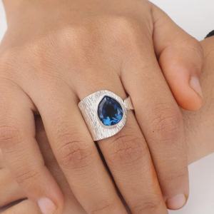 Anillo de Topacio Azul Londres en Forma de Pera, Joyería Hecha a Mano en Plata de Ley 925, Elegante Regalo para Mujer, Diseño Bohemio - Product Image 6