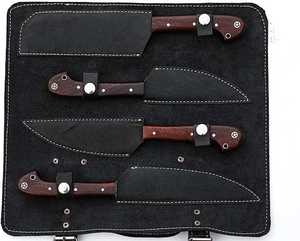 Ensemble de couteaux de chef de cuisine professionnel damas faits à la main \ Ensemble de couteaux en acier inoxydable avec manche en bois et étui en cuir - Product Image 5