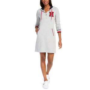 Felpa con cappuccio ampia da donna Tommy Hilfiger grigia taglia L con dettagli a contrasto – Elemento di moda - Product Image 1