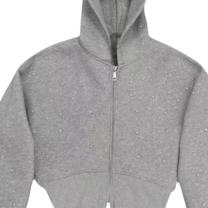 <b>Grey</b> Rhinestone Men's Luxury Crystal Zip Bling Sparkle Streetwear Hip Hop Fashion Diamond Autumn Oversized <b>Sweatshirts</b> - Product Image 2