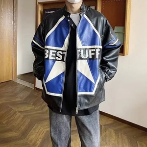 Printemps 2025 course veste en cuir véritable hommes Hip Hop à la mode haute rue manteaux fermeture éclair unisexe Vintage lettre impression Bomber Outwear - Product Image 4