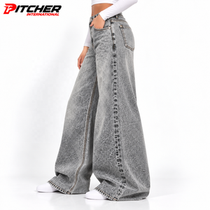 Jeans en denim taille haute pour femmes, délavage foncé, pour détaillants de mode, personnalisation de jeans, fourniture en marque blanche - Product Image 3