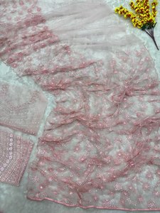 Colección de Saris de Fiesta para Mujer, Estilo Celebridad, Georgette Suave Premium con Bordado, Sin Costuras - Product Image 6