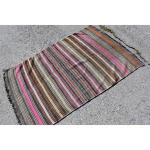 <b>Pink</b> Black Traditional Turkish Rug Handmade <b>Wool</b> Latex Backing Rectangle Patchwork Pattern for Living Bedroom (3.2 X 5.1 Ft) - Product Image 2