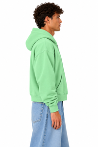 Sudadera con Capucha Verde Menta para Hombre, Cierre de Cremallera, Felpa, Color Sólido, Corte Regular, para Otoño, 100% Algodón, Antiencogimiento, 350g - Product Image 3