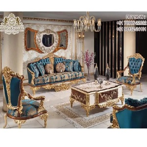 Royal 8 Seater Living Room Sofa Set in Turkish Design Victorian High Quality Teak Wood Sofa Set Italian Golden Lobby Sofa Set UK - Product Image 1